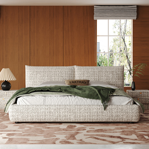 מכירת חיסול! ראש מיטה נשלף וניתן לכביסה, עשוי תערובת כותנה ופשתן, ריפוד מודרני מינימליסטי, מיטת פלטפורמה קינג סייז לבית פתוח. - Product Image 1