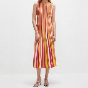 Robe pull plissée sans manches coupe trapèze longueur genou pour femme, idéale pour l'été, écoresponsable, service OEM - Product Image 1