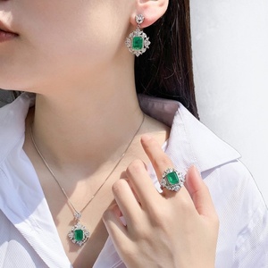 Intricate Eco-friendly Copper Vintage Emerald Green Zircon Earings and Necklace <b>Ring</b> <b>Set</b> Retro Flower Jewelry <b>Set</b> for <b>Women</b> - Product Image 4