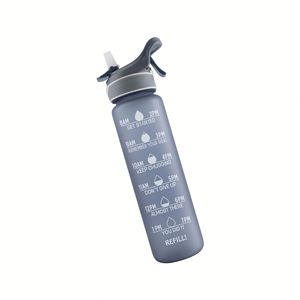 Bouteille d'eau sportive motivante sans BPA de 1 L avec couvercle pulvérisateur et paille, anti-fuite, avec poignée de transport pour le fitness, la randonnée et les voyages - Product Image 3