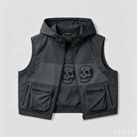 Vente en gros OEM Vêtements Tactiques Streetwear : Veste Cargo Oversize à Motif Crâne, Impression DTG Kornit, Grammage Lourd, Style Y2K, Fournisseur Populaire