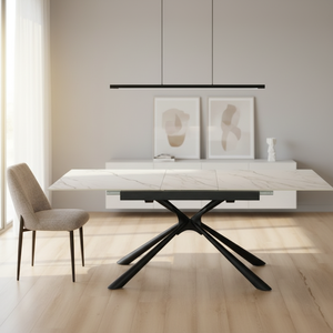 <span class=keywords><strong>Tavolo</strong></span> da Pranzo Rettangolare Allungabile Moderno di Lusso con <span class=keywords><strong>Gambe</strong></span> in Metallo e Piano in Ceramica e <span class=keywords><strong>Vetro</strong></span> Temperato <span class=keywords><strong>per</strong></span> Arredamento Casa 4 - Product Image 1
