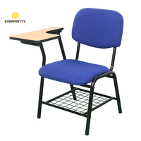 Chaise ergonomique moderne pour salle de classe avec tablette en bois, siège en tissu durable et structure en tube métallique robuste