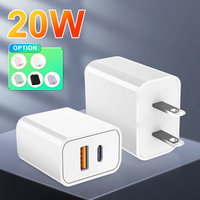 Chargeur rapide 20W PD QC USB-A Type-C double port, prise US, couleur macaron, bloc de chargeur mural pour iPhone 15 16 Samsung téléphones Android