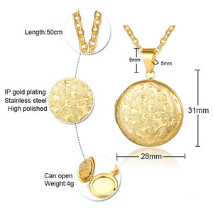 Collar con foto de acero inoxidable dorado, colgante con foto en forma de corazón con textura de flor grabada, venta al por mayor - Product Image 3