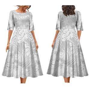Stampa su richiesta regalo personalizzato per la festa della mamma taglie forti abito da donna bianco Sunday Design Samoa polinesiani stile tribale eleganti abiti Midi - Product Image 1