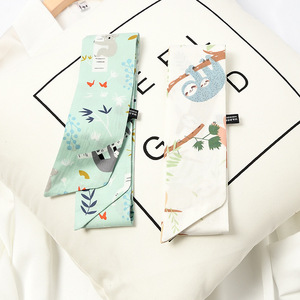 Écharpes étroites d'été soyeux pour femmes bord été imprimé longues écharpes 6*90cm écharpes pour sac poignée Support commande personnalisée - Product Image 3