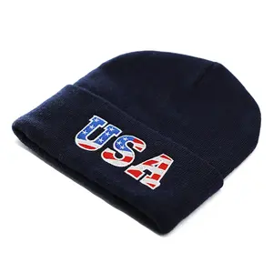 Зимняя теплая однотонная спортивная шапка с логотипом на заказ, американский флаг, лысая шапка с вышивкой орла, Мягкая вязаная шапка унисекс с манжетами
