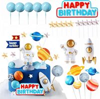 24 décorations de gâteau astronaute pour enfants, thème planètes et fusées spatiales, colorées, Joyeux Anniversaire