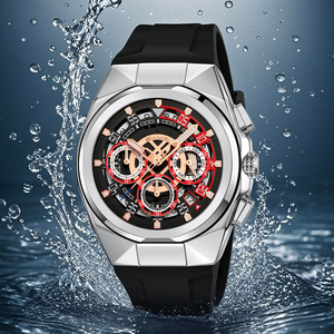 Skmei Men's Quartz Watch Chronograph Skeleton Dial Waterproof Luminous Analog 30M Black Rubber Strap - Product Image 2
