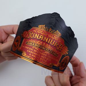 럭셔리 3D 레이프 24K 골드 텍스처 블랙 병 라벨 수분 텍스처 종이 맞춤 디자인 프로스트 인쇄 블랙 라벨 병용 - Product Image 6