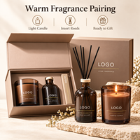 Coffret Cadeau Parfum Maison Haut de Gamme Écologique avec Bougie Artistique en Cire de Soja Parfumée et Diffuseur à Bâtonnets en Rotin pour Mariage et Décoration de Fêtes