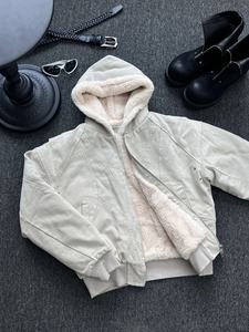 <span class=keywords><strong>Veste</strong></span> bomber coréenne pour homme, style streetwear automne-hiver, doublée en polaire, à capuche, fermeture éclair, ample, en toile épaisse, unie, teinte unie - Product Image 1