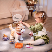 Peluche Électrique Interactif Chaton & Chiot qui Marche et Moine, Poupée Chat Réaliste avec Rembourrage en Coton PP pour Fête