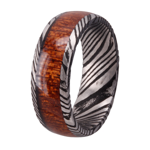 Bague en acier de Damas plaqué noir avec incrustation de bois et d'<span class=keywords><strong>opale</strong></span> concassée, alliance unique pour homme, bijoux de mariage faits à la main - Product Image 6