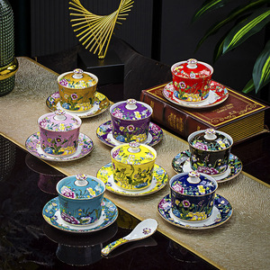 搪瓷陶瓷小汤杯中式植物便携式骨瓷炖锅带盖家庭餐厅酒店 - Product Image 1