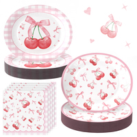 Ensemble de vaisselle de fête rose cerise tendance, assiettes en papier jetables, serviettes pour anniversaire, baby shower, mariage