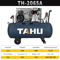 Compresseur d'air portable TAHU TH-2065A 150L 1875W 2.5HP 220V à entraînement par courroie avec moteur lubrifié, refroidissement par air, 85dB, 0.25m/min