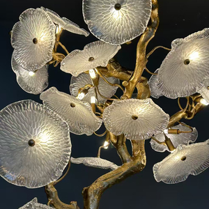 Đèn chùm pha lê hiện đại cao cấp toàn đồng biệt thự song lập kiểu lá sen dự án khách sạn đèn treo nghệ thuật trang trí - Product Image 6