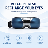 Masseur oculaire avec chaleur, compression d'air, vibrations et musique, bleu marine, masque de soin des yeux portable