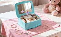 Boîte de rangement multi-compartiments en bois écologique gravée avec une ballerine et un miroir pour filles