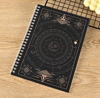 Carnet de notes à spirale en PU noir et or avec motif étoile, couverture de cartes de tarot, cadeau