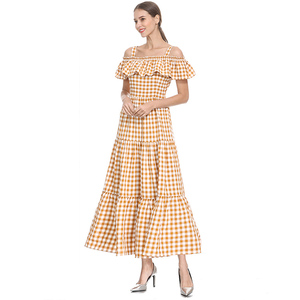 Été Coréen Nouveau Style femme Ample Plaid D'un Seul Mot Col Robe Mode Licou Femmes Robe - Product Image 2