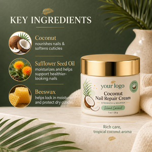 Crema para el cuidado de uñas de marca privada, nutritiva y reparadora, para uñas secas y quebradizas, con aceite de coco y cera de abejas. - Product Image 3