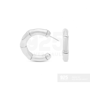 Pendientes de Plata de Ley 925 con Segmentos de Bambú Redondos en Forma de C de Gran Calidad, Diámetro de 6.5 mm - Product Image 2