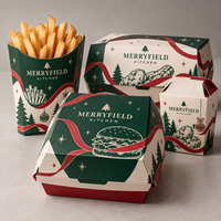 Boîtes alimentaires personnalisées pour les fêtes, emballages de Noël pour restaurants de burgers, poulet frit, repas à emporter, chaînes QSR, fabricant OEM ODM