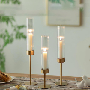 Đế nến trụ thủy tinh cao hình trụ mạ vàng chống gió, trang trí trung tâm bàn tiệc cưới, sinh nhật, Giáng sinh - Product Image 1