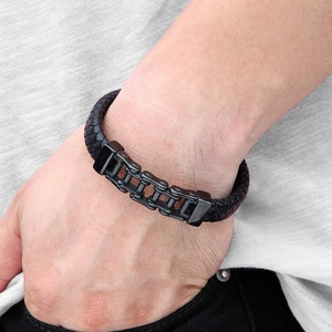 Bracciale in Pelle da <span class=keywords><strong>Uomo</strong></span> con Catena di Bicicletta in Acciaio Inox, Design Punk con Motivi Speciali, Multicolore, Regalo di Compleanno - Product Image 5