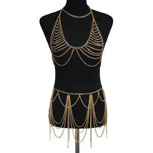 Bohemia moda altın gümüş vücut zinciri çok katmanlı püskül Bikini zincirler seksi plaj Bikini sutyen göbek takısı kadınlar ve kızlar için