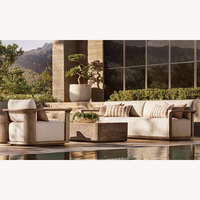 Fauteuil lounge RH Lagos en teck massif, structure en teck, coussin en tissu imperméable et moelleux, fauteuil d'appoint moderne pour extérieur, design minimaliste