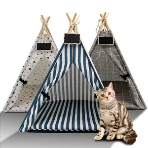 Tente pour animaux de compagnie maison chat lit Portable tipi épais coussin disponible pour chien chiot extérieur intérieur Portable lin Pet chien tente fournitures