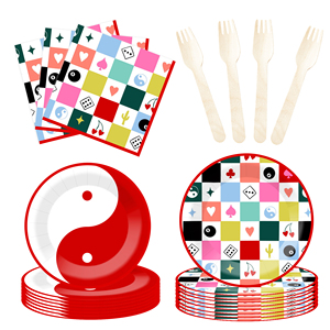 DAMAI Birthday Party Theme Decor Bulk Wholesale Set Poker Gamer Theme Check Paper Plates <b>Tablecloth</b> Party Disposable Tableware - Product Image 3