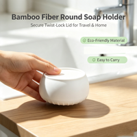 Boîte à savon ronde en fibre de bambou naturelle avec logo personnalisé, conteneur de savon de voyage avec couvercle à fermeture à torsion pour la salle de bain, le camping et l'extérieur