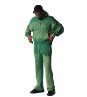 KY unisexe soleil délavé lavage en détresse broderie femmes personnalisé 2 pièces survêtement ensemble pantalons de survêtement évasés et sweat à capuche en gros