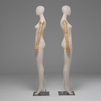 Mannequin Femme Entièrement Recouvert de Lin avec Tête Ovale et Bras Articulés en Bois pour Présentation en Magasin de Vêtements (Vente en Gros)