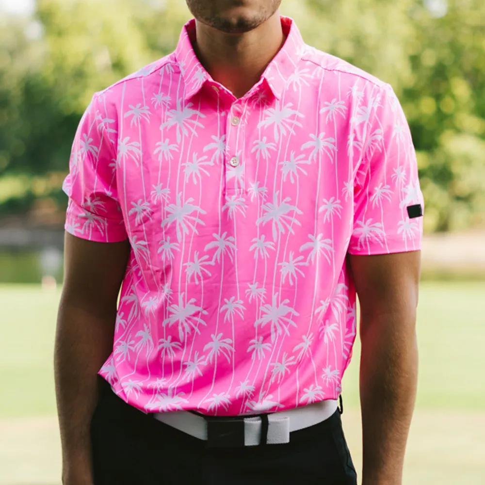 DiFan OEM stile Country club tshirt business lunch uomo polo da golf sublimazione palma rosa camicia a righe bianche