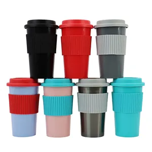 Taza de plástico reutilizable para café, vaso de estilo moderno de grado alimenticio, regalo para cafetería, taza de café de plástico con tapa