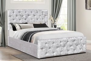 Tall <strong>Headboard</strong> Chesterfileld Linen Fabric Double Size <strong>Bed</strong> <strong>With</strong> Crystal Buttons - Product Image 4