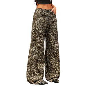 Pantalones Vaqueros Anchos de Mezclilla con Estampado de Leopardo, Cintura Media, Estilo Y2K, con Bolsillos, para Mujer, 100% Algodón - Product Image 2