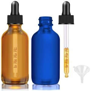 Flacon cosmétique gradué bleu ambré de 60 ml, flacon compte-gouttes rond en verre givré pour sérum pour le visage, huile essentielle - Product Image 1