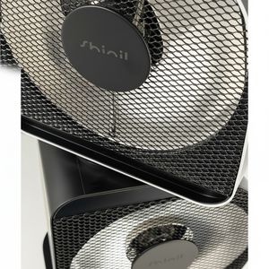 เครื่องทำความร้อนไฟฟ้าทรงลูกบาศก์คู่สีเทาหรูหราทันสมัยพัดลมพลาสติกควบคุมระยะไกลพร้อมแหล่งความร้อนแบบคู่สำหรับบ้านและสำนักงาน - Product Image 1