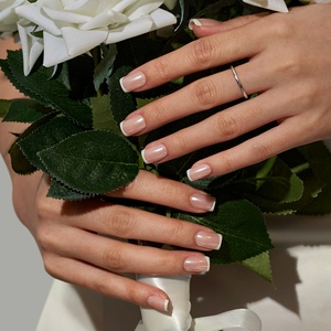 BTARTBOX Soft Gel Reusable False Fake <b>Nails</b> <b>Set</b> With Glue Wholesale Short Square Chrome French Tip Premium Press on <b>Nails</b> En Gel - Product Image 1