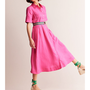 Moda donna Casual camicia di lino abito di alta qualità con chiusura a bottone frontale per donna - Product Image 4