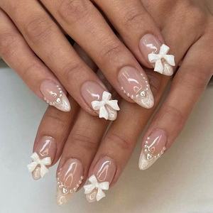 <span class=keywords><strong>Uñas</strong></span> postizas acrílicas <span class=keywords><strong>francesas</strong></span> cuadradas de cobertura completa, hechas a máquina, con diseño de mariposa azul, 24 unidades/caja, decoración de perlas de dos tonos, pegamento a granel - Product Image 3
