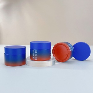 <b>Empty</b> Personalized Skincare Cream <b>Jar</b> 50g Blue Gradient Glass Cosmetic <b>Jars</b> Face Eye Skin Cream Packaging <b>Jar</b> With Plastic Lid - Product Image 2