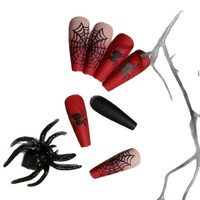 24pcs Ongles longs de ballet givrés à poser sur les ongles Halloween Horreur Araignée Style gothique Ongles longs artificiels